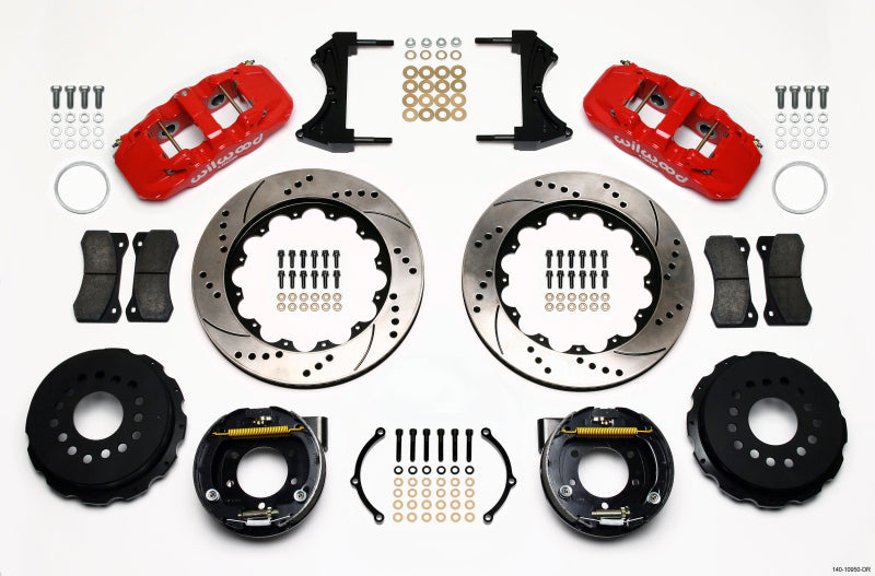 Wilwood AERO4 Rear P-Brake Kit 14.00in Drill Red 2005-2014 Mustang Wilwood Big Brake Kits  AXOPROS