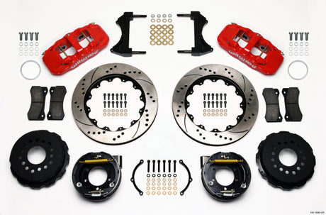 Wilwood AERO4 Rear P-Brake Kit 14.00in Drill Red 2005-2014 Mustang Wilwood Big Brake Kits  AXOPROS