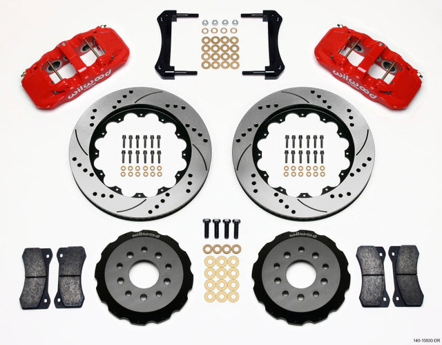 Wilwood AERO6 Front Hat Kit 14.00 Drilled Red 2005-2014 Mustang Wilwood Big Brake Kits  AXOPROS