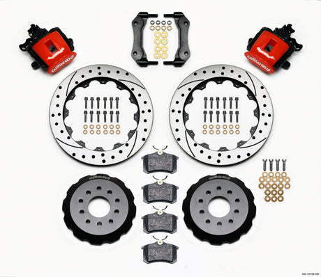 Wilwood Combination Parking Brake Rear Kit 12.88in Drilled Red Mustang 94-04 Wilwood Brake Calipers - Perf  AXOPROS