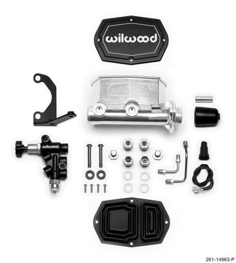 Wilwood Compact Tandem M/C - 1in Bore - w/Bracket and Valve - Ball Burnished Wilwood Brake Master Cylinder  AXOPROS
