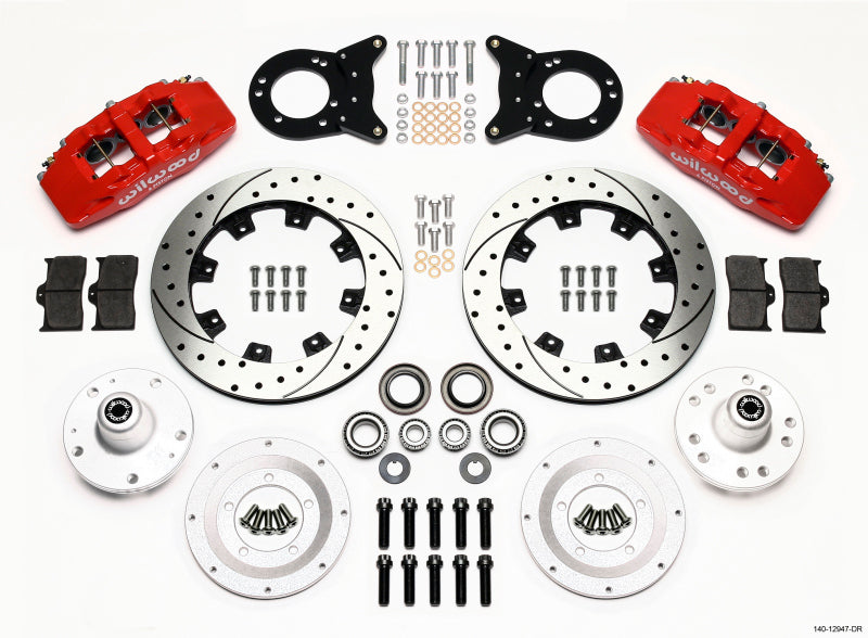 Wilwood Dynapro 6 Front Hub Kit 12.19in Drill Red 1965-1969 Mustang Disc & Drum Spindle Wilwood Big Brake Kits  AXOPROS