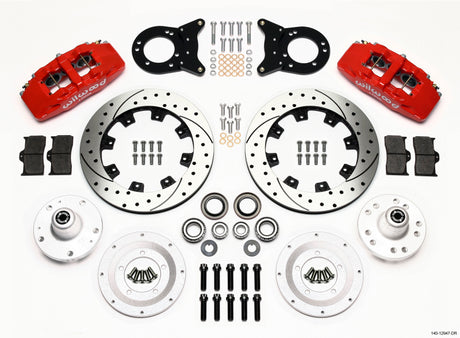 Wilwood Dynapro 6 Front Hub Kit 12.19in Drill Red 1965-1969 Mustang Disc & Drum Spindle Wilwood Big Brake Kits  AXOPROS