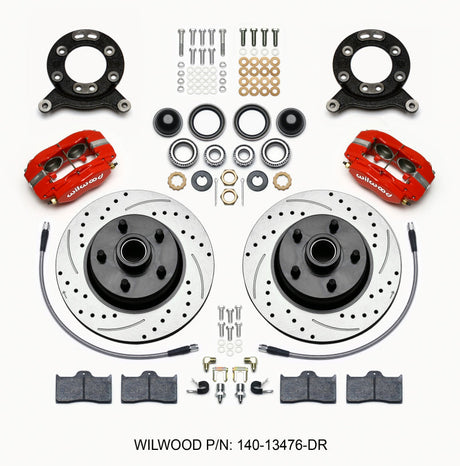 Wilwood Forged Dynalite-M Front Kit 11.30in 1 PC Rotor&Hub Drill-Red 1965-1969 Mustang Disc & Drum Wilwood Big Brake Kits  AXOPROS
