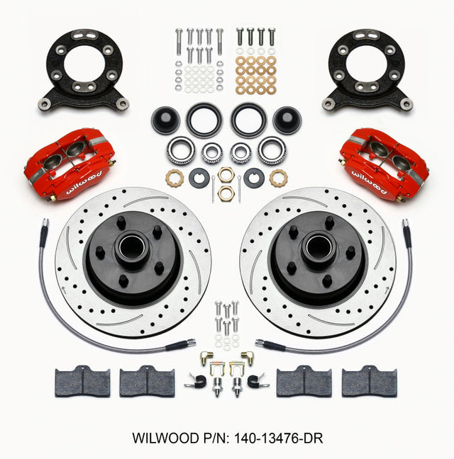 Wilwood Forged Dynalite-M Front Kit 11.30in 1 PC Rotor&Hub Drill-Red 1965-1969 Mustang Disc & Drum Wilwood Big Brake Kits  AXOPROS