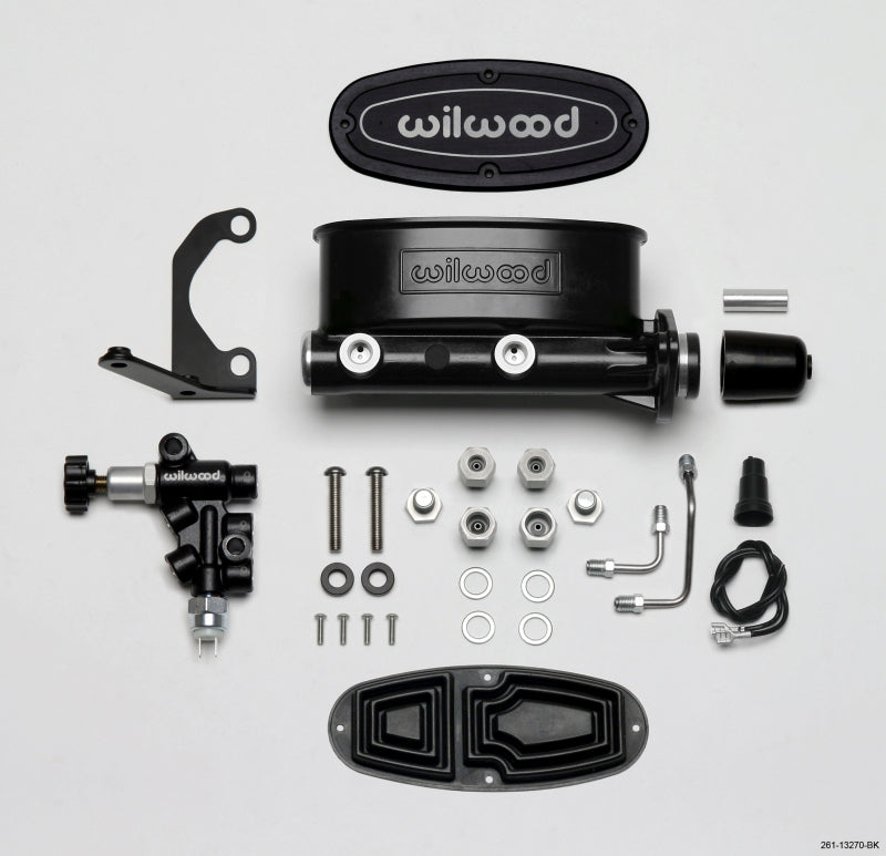 Wilwood HV Tandem M/C Kit w L/H Bracket & Prop Valve - 1 1/8in Bore Black Wilwood Brake Master Cylinder  AXOPROS