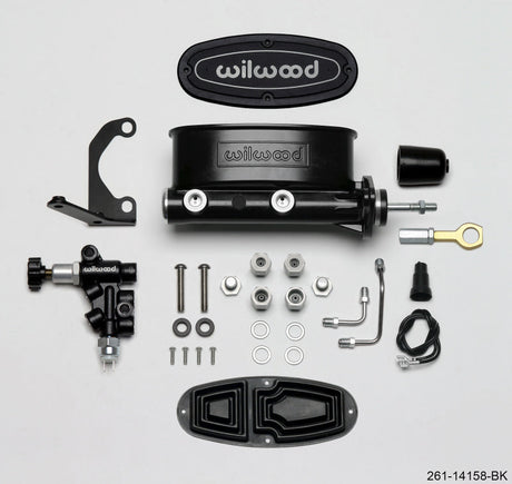 Wilwood HV Tandem M/C Kit w L/H Bracket & Prop Valve - 15/16in Bore Black-W/Push. - Early Mustang Wilwood Brake Master Cylinder  AXOPROS