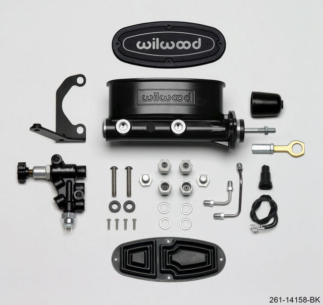 Wilwood HV Tandem M/C Kit w L/H Bracket & Prop Valve - 15/16in Bore Black-W/Push. - Early Mustang Wilwood Brake Master Cylinder  AXOPROS