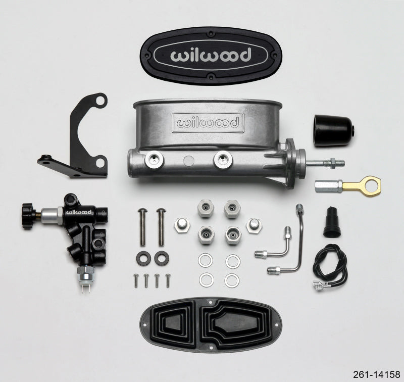 Wilwood HV Tandem M/C Kit w L/H Bracket & Prop Valve - 15/16in Bore-W/Pushrod - Early Mustang Wilwood Brake Master Cylinder  AXOPROS