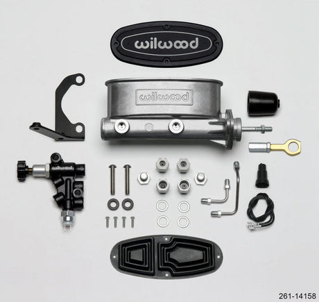 Wilwood HV Tandem M/C Kit w L/H Bracket & Prop Valve - 15/16in Bore-W/Pushrod - Early Mustang Wilwood Brake Master Cylinder  AXOPROS