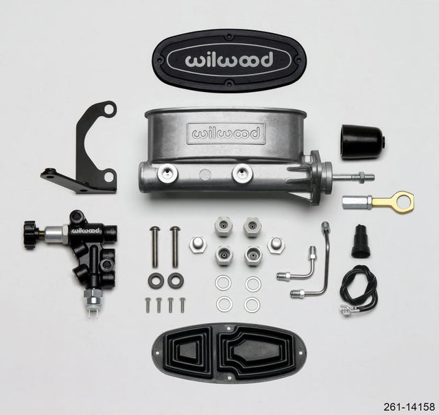 Wilwood HV Tandem M/C Kit w L/H Bracket & Prop Valve - 15/16in Bore-W/Pushrod - Early Mustang Wilwood Brake Master Cylinder  AXOPROS
