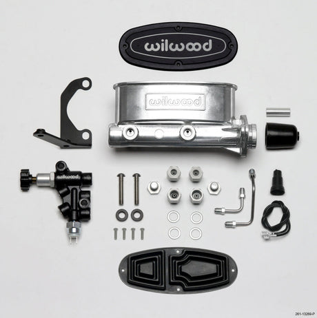 Wilwood HV Tandem M/C Kit w L/H Bracket & Prop Valve - 1in Bore Ball Burnished Wilwood Brake Master Cylinder  AXOPROS
