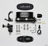 Wilwood HV Tandem M/C Kit w L/H Bracket & Prop Valve - 7/8in Bore Black-W/Push. - Early Mustang Wilwood Brake Master Cylinder  AXOPROS