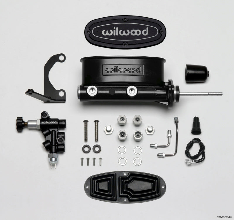 Wilwood HV Tandem M/C Kit w L/H Bracket & Prop Valve - 7/8in Bore Black-W/Pushrod Wilwood Brake Master Cylinder  AXOPROS