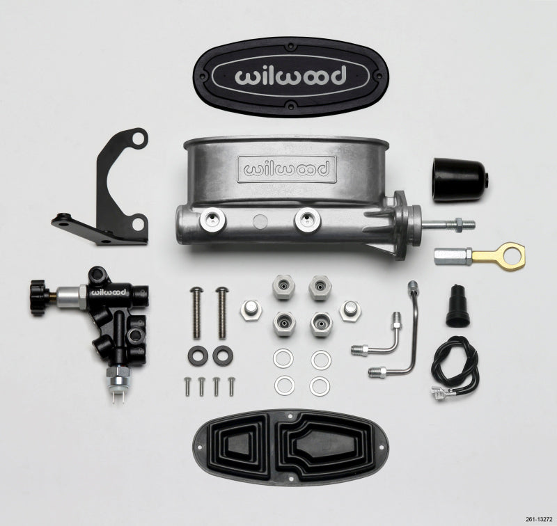 Wilwood HV Tandem M/C Kit w L/H Bracket & Prop Valve - 7/8in Bore-W/Pushrod - Early Mustang Wilwood Brake Master Cylinder  AXOPROS