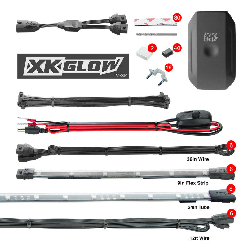 XK Glow Flex Strip Million Color XKCHROME Smartphone App Undercar Kit 8x24In Slim Tube + 6x10In XKGLOW Light Accessories and Wiring  AXOPROS