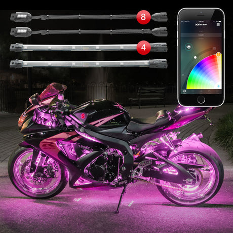 XK Glow Strip Million Color XKCHROME Smartphone App ATV/Motorcycle LED Light Kit 8xPod + 4x10In XKGLOW Light Accessories and Wiring  AXOPROS