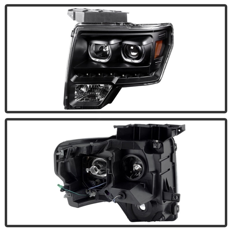 Xtune Ford F150 09-14 Projector Headlights Halogen Model Only LED Halo Black PRO-JH-FF15009-CFB-BK SPYDER Headlights  AXOPROS