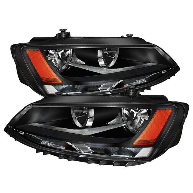 Xtune Volkswagen Jetta 11-14 Amber Crystal Headlights Black HD-JH-VJ11-AM-BK SPYDER Headlights  AXOPROS