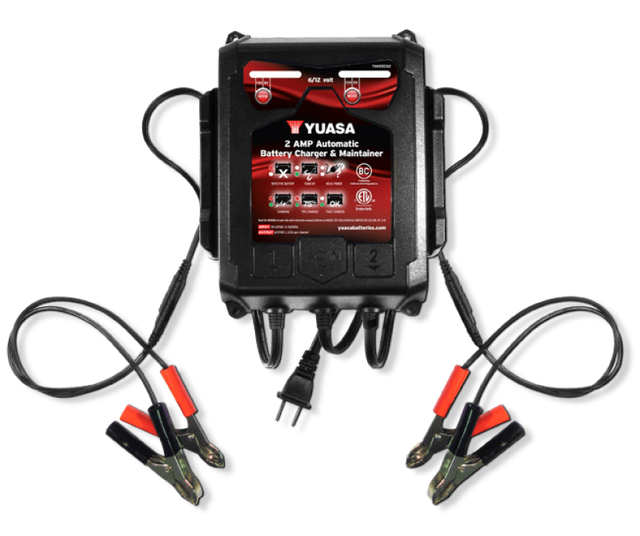 Yuasa 2 Amp Charger & Maintainer - 6V/12V Yuasa Battery Battery Accessories  AXOPROS