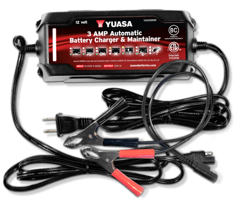 Yuasa 3 Amp Charger & Maintainer - 12V Yuasa Battery Battery Accessories  AXOPROS