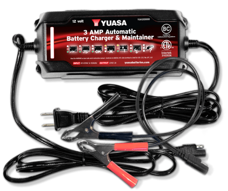 Yuasa 3 Amp Charger & Maintainer - 12V Yuasa Battery Battery Accessories  AXOPROS