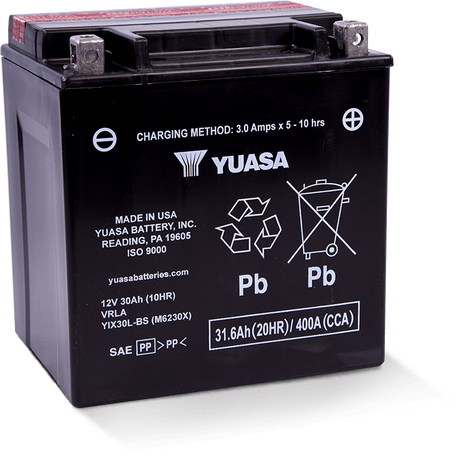 Yuasa YIX30L-BS-PW High Performance Maintenance Free AGM 12-Volt Battery w/Bottle Yuasa Battery Batteries  AXOPROS