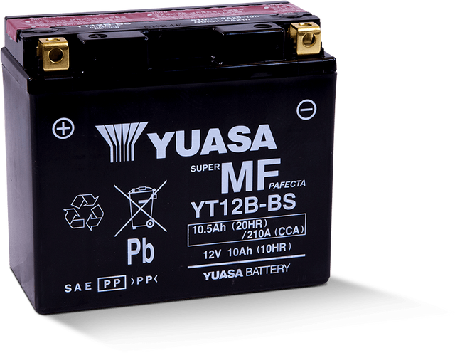 Yuasa YT12B-BS Maintenance Free 12-Volt AGM Battery w/Bottle Yuasa Battery Batteries  AXOPROS