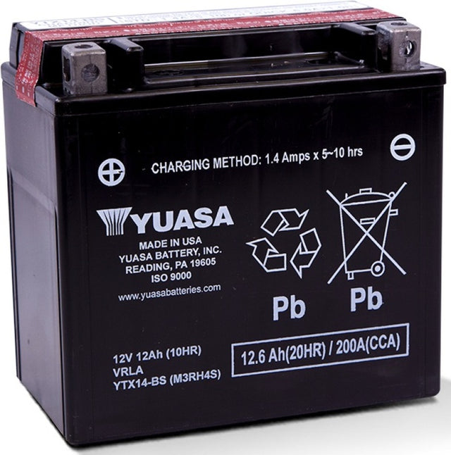 Yuasa YTX14-BS Maintenance Free AGM 12-Volt Battery w/Bottle Yuasa Battery Batteries  AXOPROS