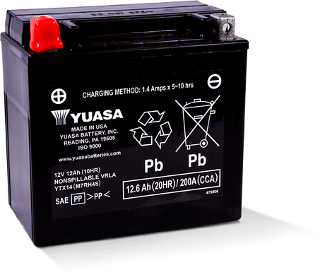Yuasa YTX14 Maintenance Free AGM 12-Volt Battery Yuasa Battery Batteries  AXOPROS