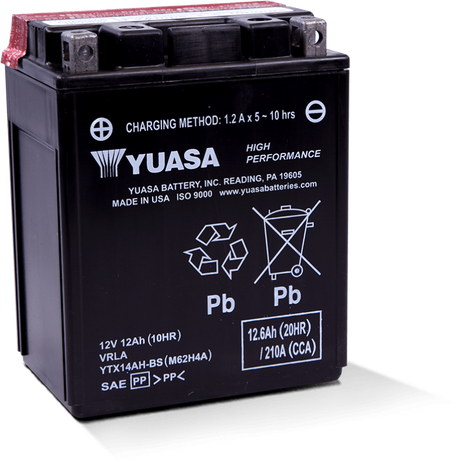 Yuasa YTX14AH-BS High Performance AGM 12-Volt Battery w/Bottle Yuasa Battery Batteries  AXOPROS