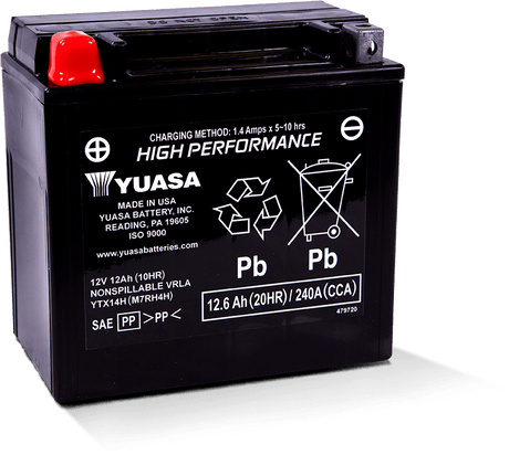 Yuasa YTX14AH Maintenance Free AGM 12-Volt Battery Yuasa Battery Batteries  AXOPROS