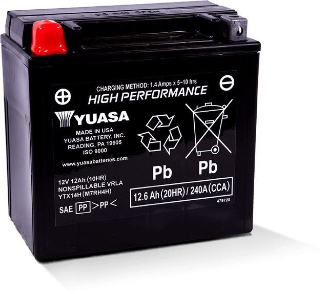 Yuasa YTX14AH Maintenance Free AGM 12-Volt Battery Yuasa Battery Batteries  AXOPROS