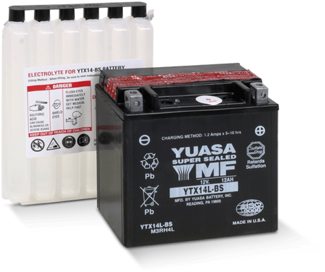 Yuasa YTX14L-BS Maintenance Free AGM 12-Volt Battery w/Bottle Yuasa Battery Batteries  AXOPROS
