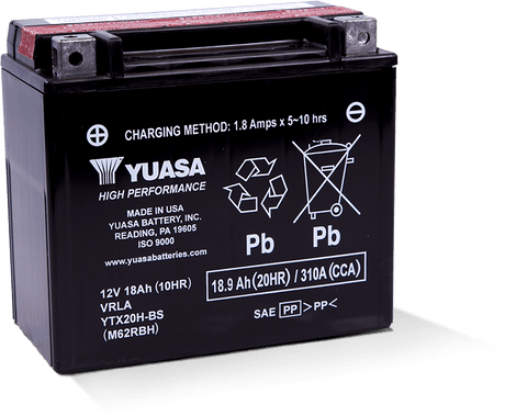 Yuasa YTX20H-BS High Performance AGM 12-Volt Battery w/Bottle Yuasa Battery Batteries  AXOPROS