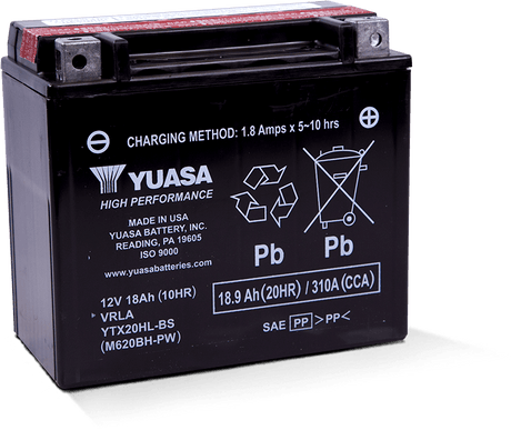 Yuasa YTX20HL-BS-PW High Performance AGM Battery w/Bottle Yuasa Battery Batteries  AXOPROS