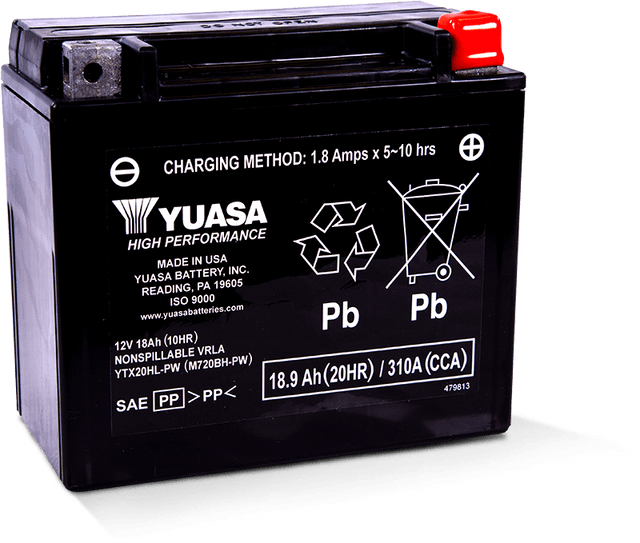 Yuasa YTX20HL-PW Maintenance Free AGM 12-Volt Battery Yuasa Battery Batteries  AXOPROS