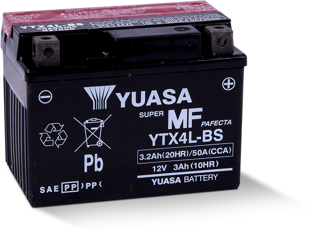 Yuasa YTX4L-BS Maintenance Free AGM 12-Volt Battery w/Bottle Yuasa Battery Batteries  AXOPROS