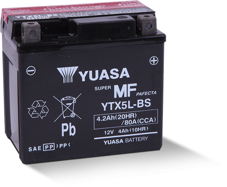 Yuasa YTX5L-BS Maintenance Free AGM 12-Volt Battery w/Bottle Yuasa Battery Batteries  AXOPROS