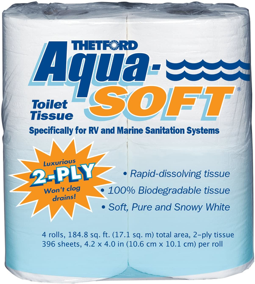 Thetford 03300 - Aqua Soft Tissue 4 Pack, 2 Plys (Case of 12)