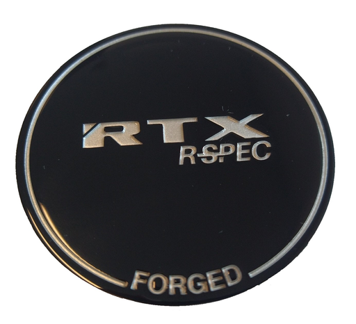 RTX 8100K62EB1C1RS - Center Cap Gloss Black RTX R-Spec Forged Engraved Chrome Black Background