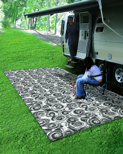Camco 42843 Outdoor Mat  8' x 16'  -  Swirl, Charcoal/White  Bilingual