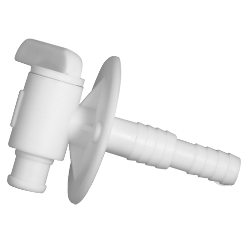 Camco 22223 Drain Valve 3/8" or 1/2" Barb with Flange, White Bilingual