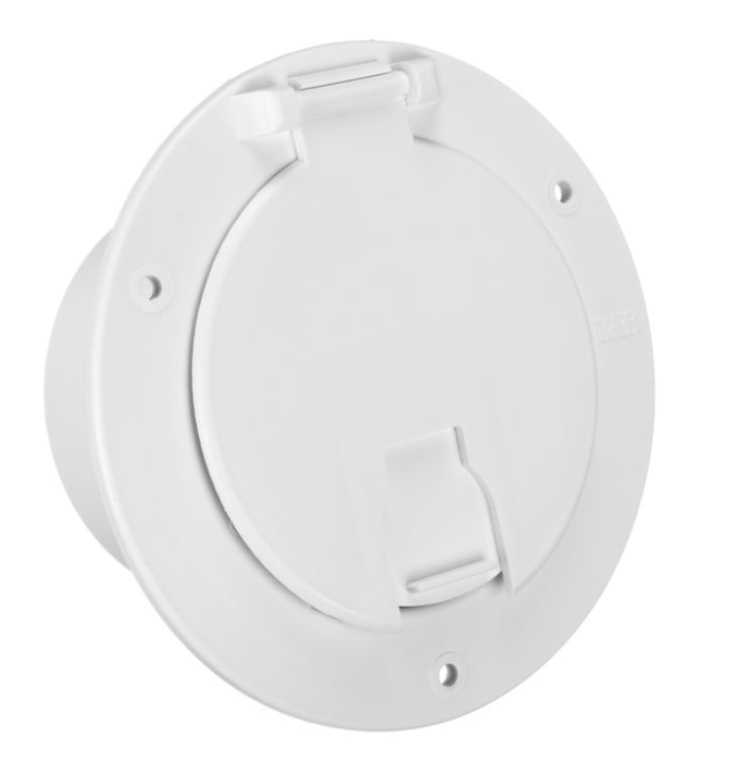 B&B Molders 94329 - Polar White 3-1/2" Deluxe Round Electrical Cable Hatch with Back