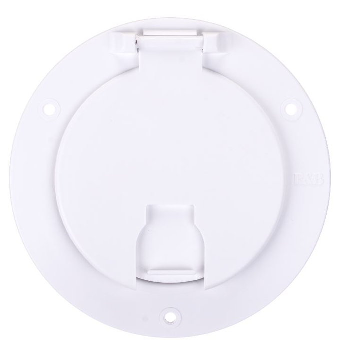 B&B Molders 94329 - Polar White 3-1/2" Deluxe Round Electrical Cable Hatch with Back