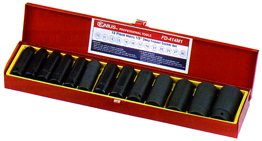 Genius Tools TD-413S - Deep Imapct Socket Set, 1/2" Drive - 13 Pieces