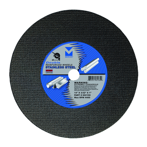 Mercer 602100 - 14"x3/32"x1" Low Horsepower Chop Saw Wheel for Stainless Steel - Double Reinforced
