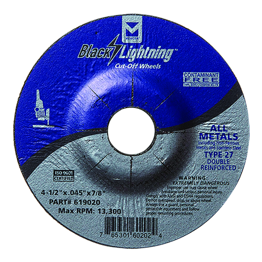 Mercer 619020 - 4-1/2" x .045 x 7/8" Black Lightning Cut-Off Wheel for Stainless Steel - Type 27 Depressed Center