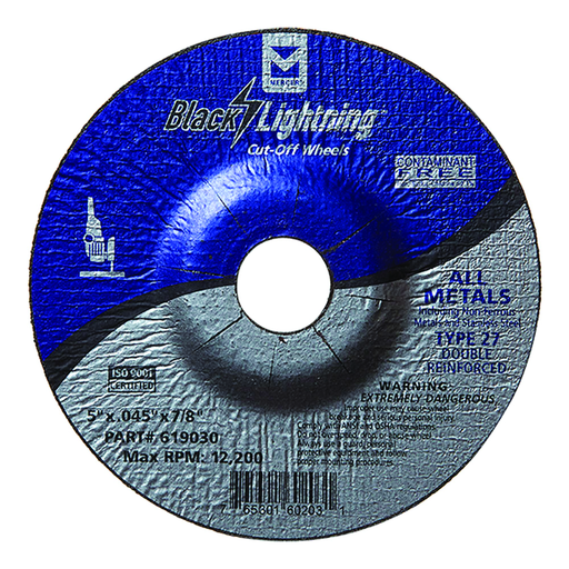Mercer 619030 - 5" x .045 x 7/8" Black Lightning Cut-Off Wheel for Stainless Steel - Type 27 Depressed Center