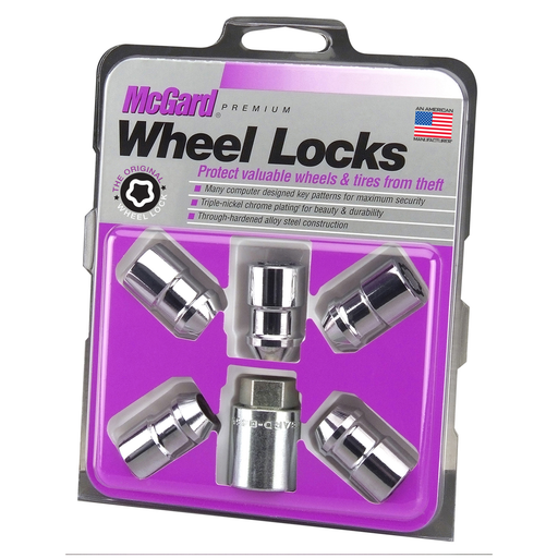 Chrome Cone Seat Wheel Lock (Set of 5) 1.46" Overall Length 19mm Hex Key